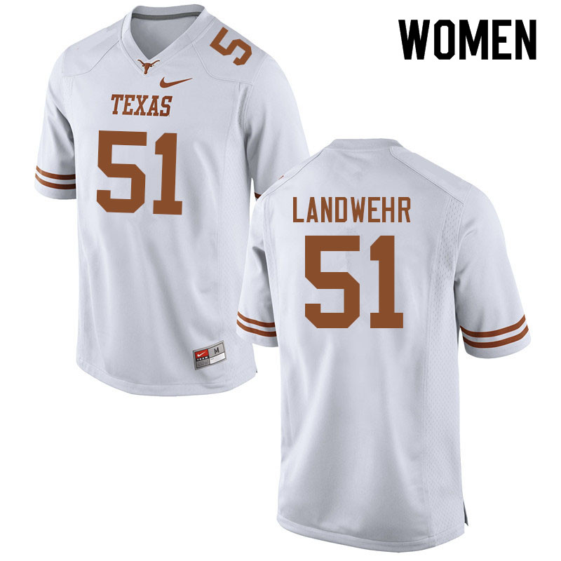 Women #51 Marshall Landwehr Texas Longhorns College Football Jerseys Sale-White